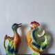 Pair of duck and rooster jugs in St Clément barbotine vintage