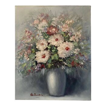 Painting flowers on canvas signed Helman