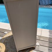 Beautiful art deco jam cupboard in delicate beige tone / and wicker basket