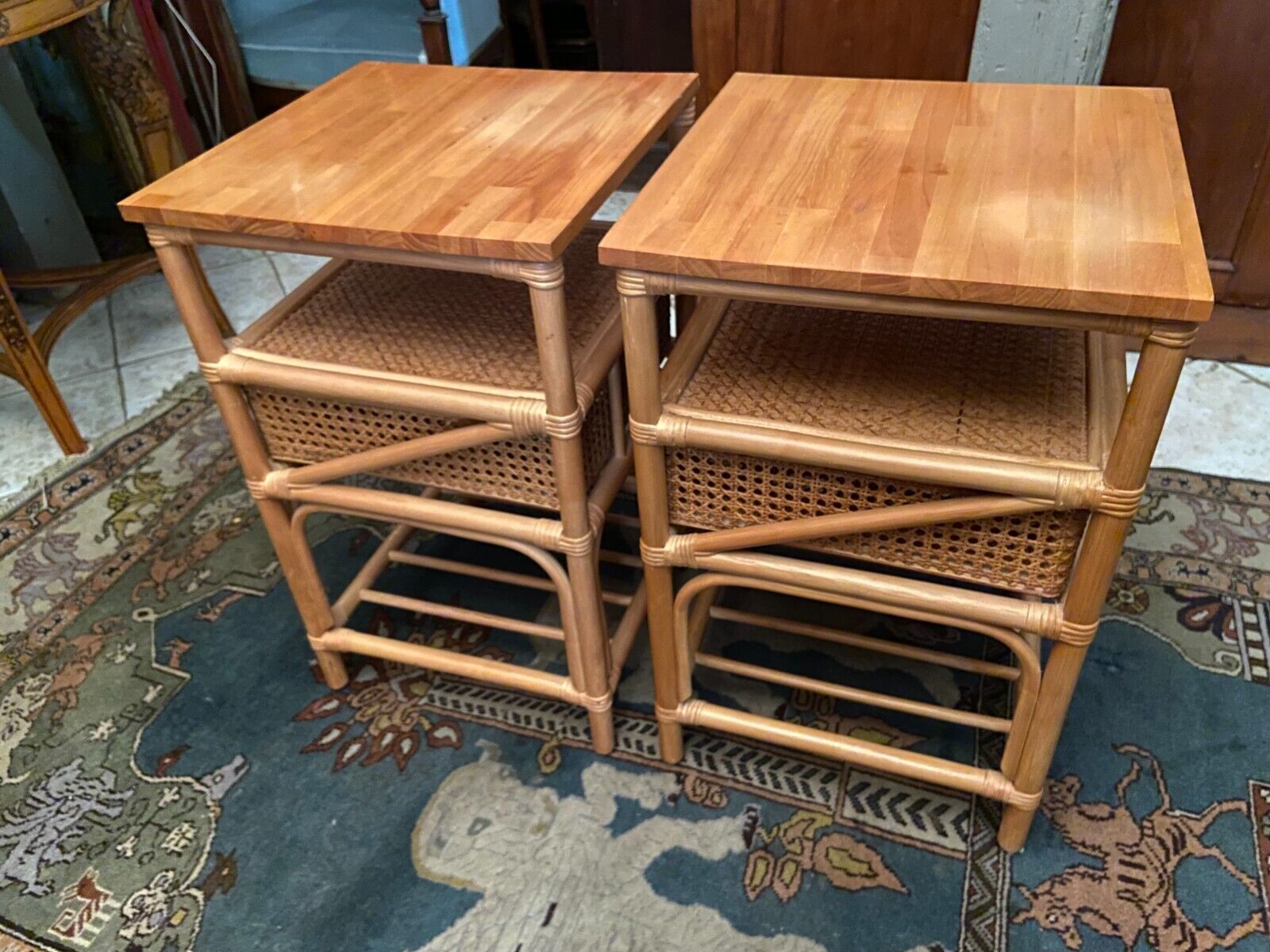 Pair of sofa ends rattan bedside tables