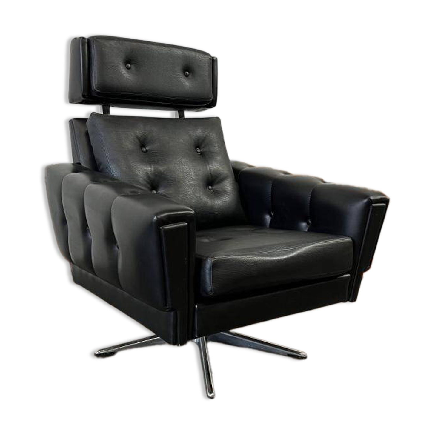 Vintage black armchair / chaise longue with star base