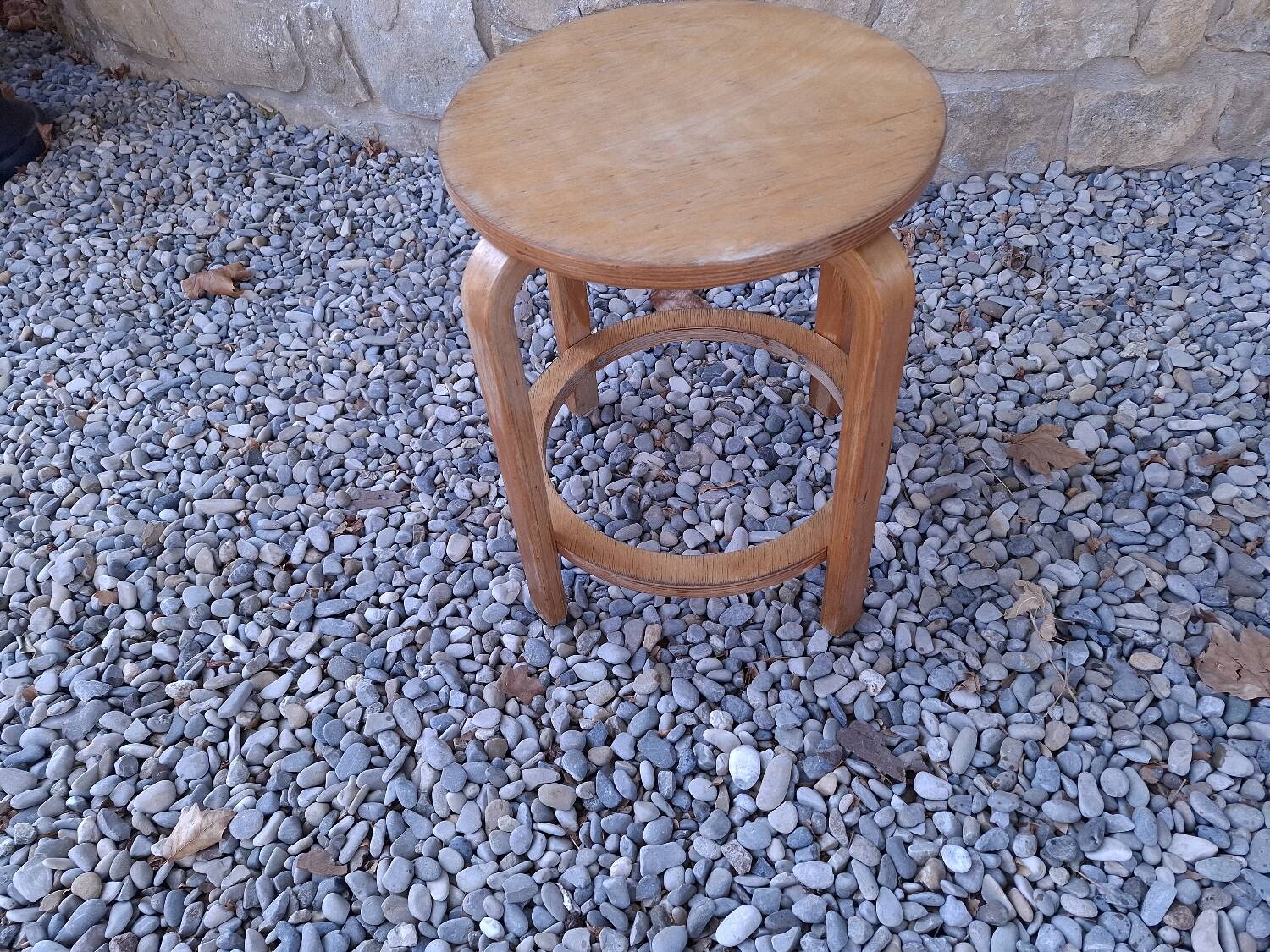 Vintage curved wooden stool