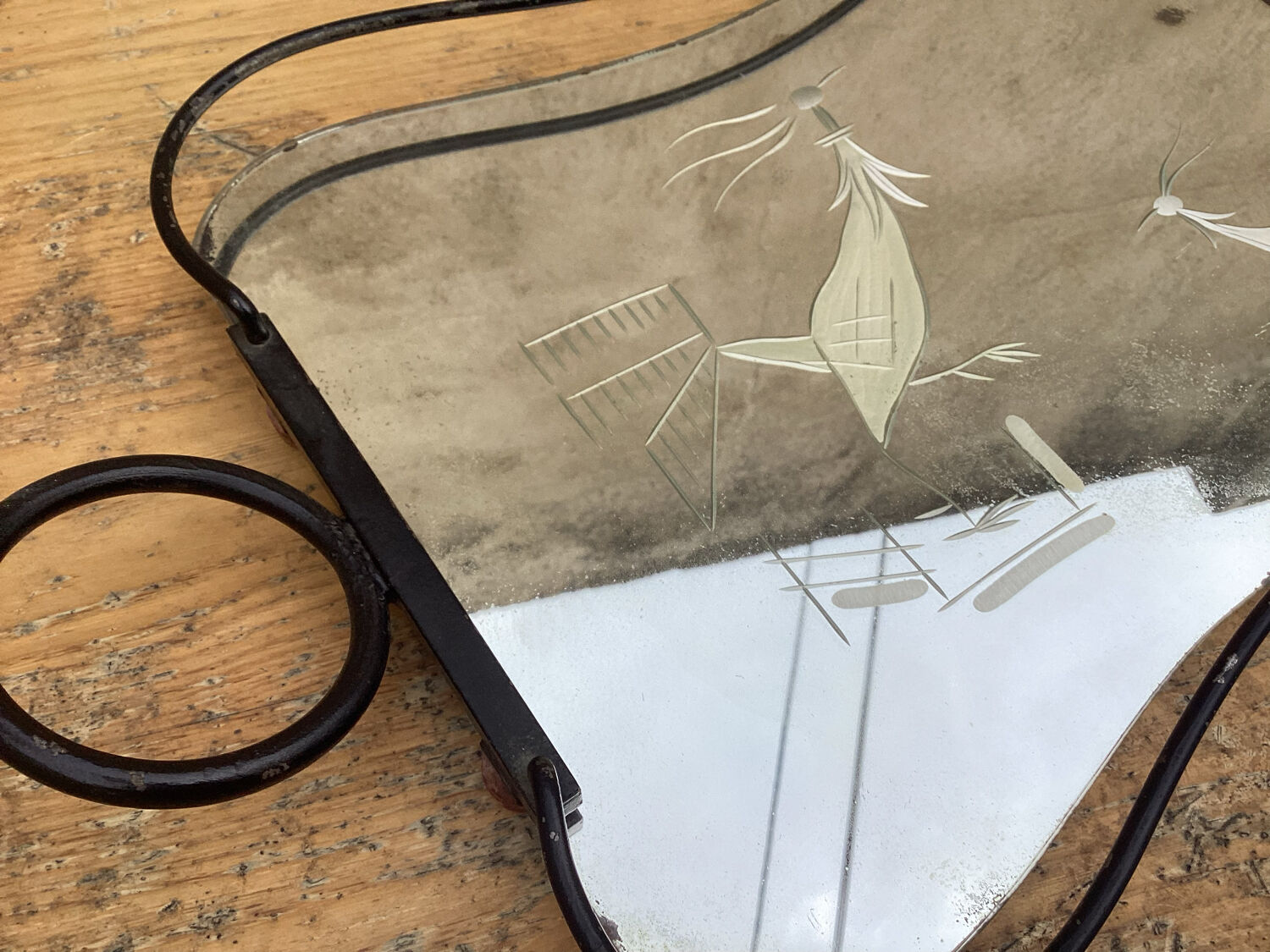 Engraved mirror tray art deco
