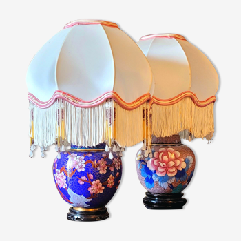 Paire de lampes vintge en cloisonné  Asie Chine