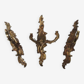 3 Old Louis XV Style Sconces in Brass