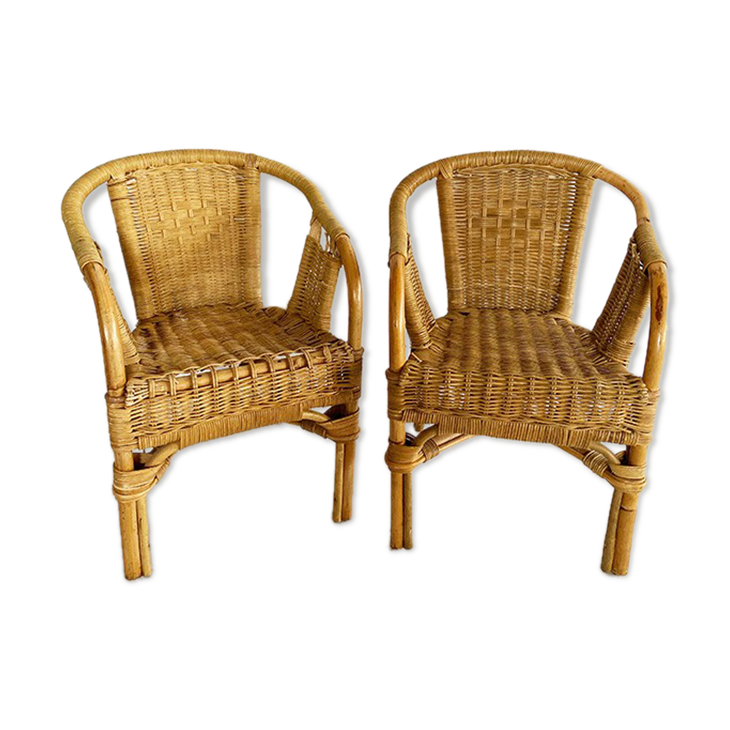 Pair children's rattan armchairs
