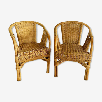 Pair children's rattan armchairs