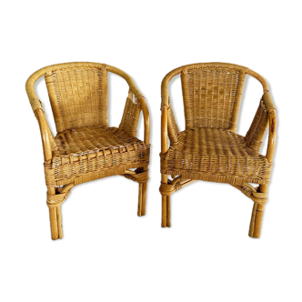 Pair children's rattan armchairs