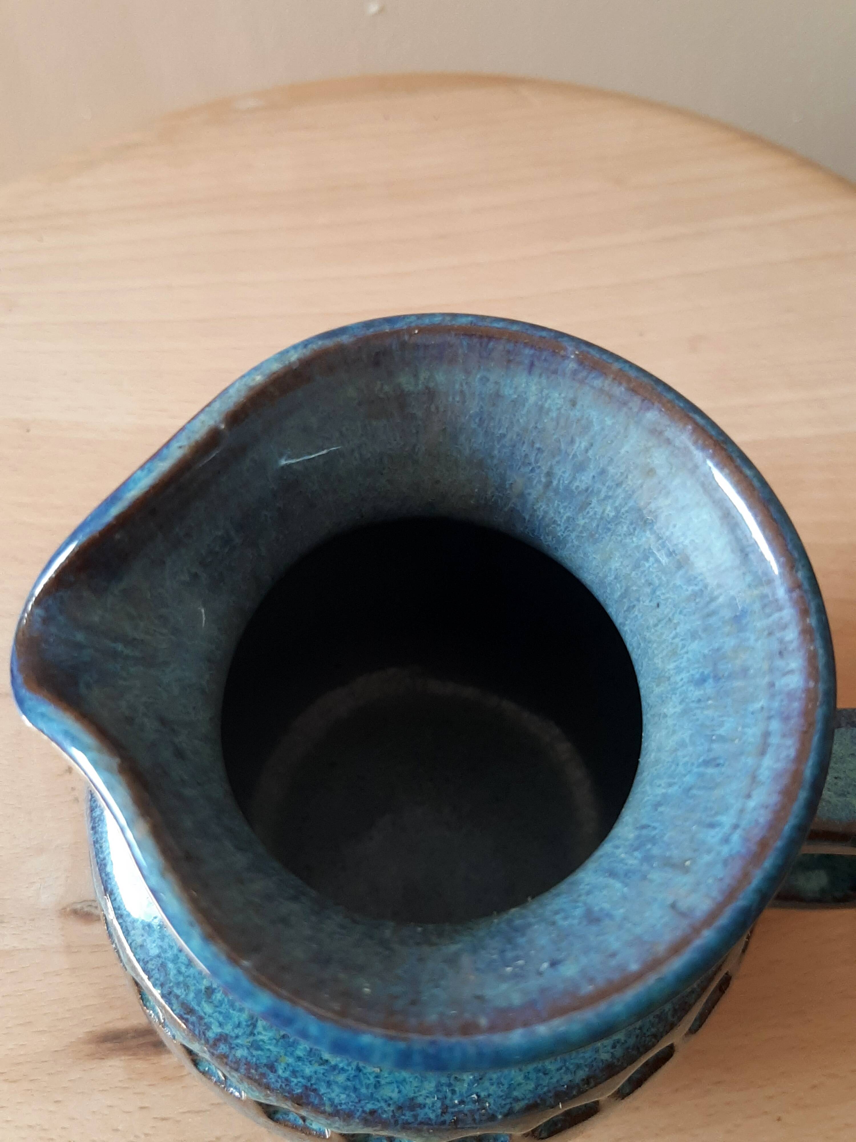 Blue ceramic pitcher Emile Masson Vallauris