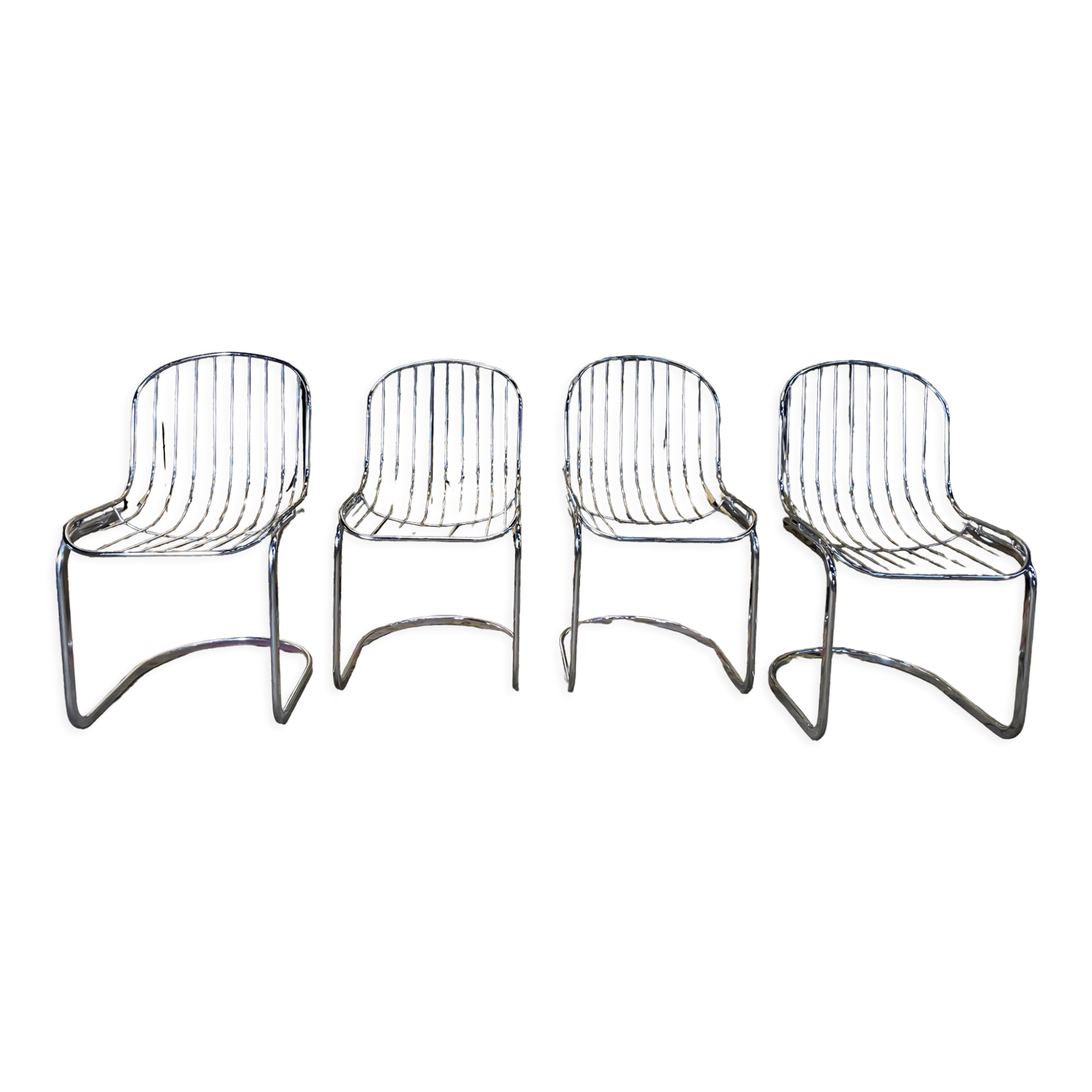 Suite of 4 chrome metal chairs 1970