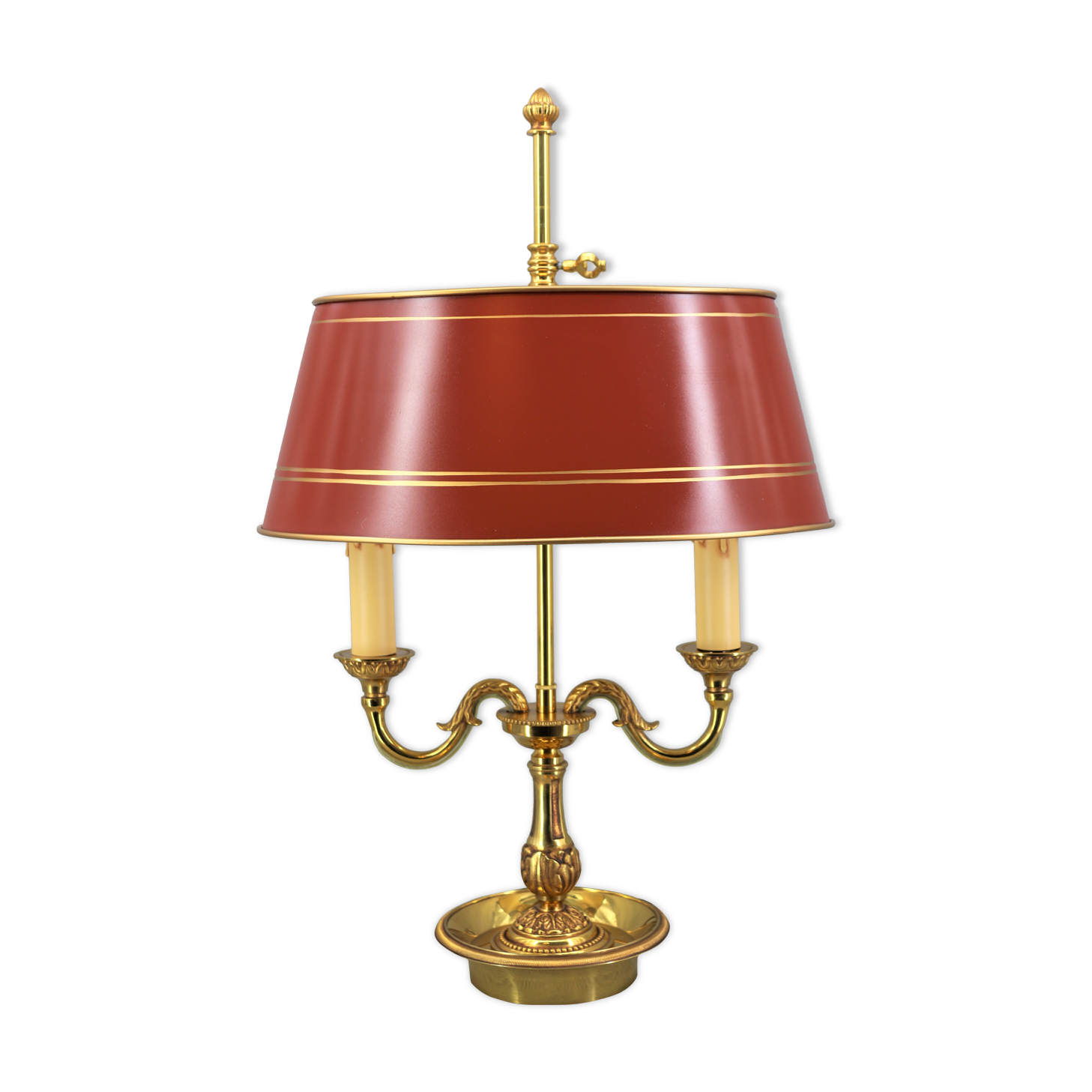 Hot water bottle lamp in solid bronze gilded style Louis XVI Lampshade Color Bordeaux "Lucien Gau"