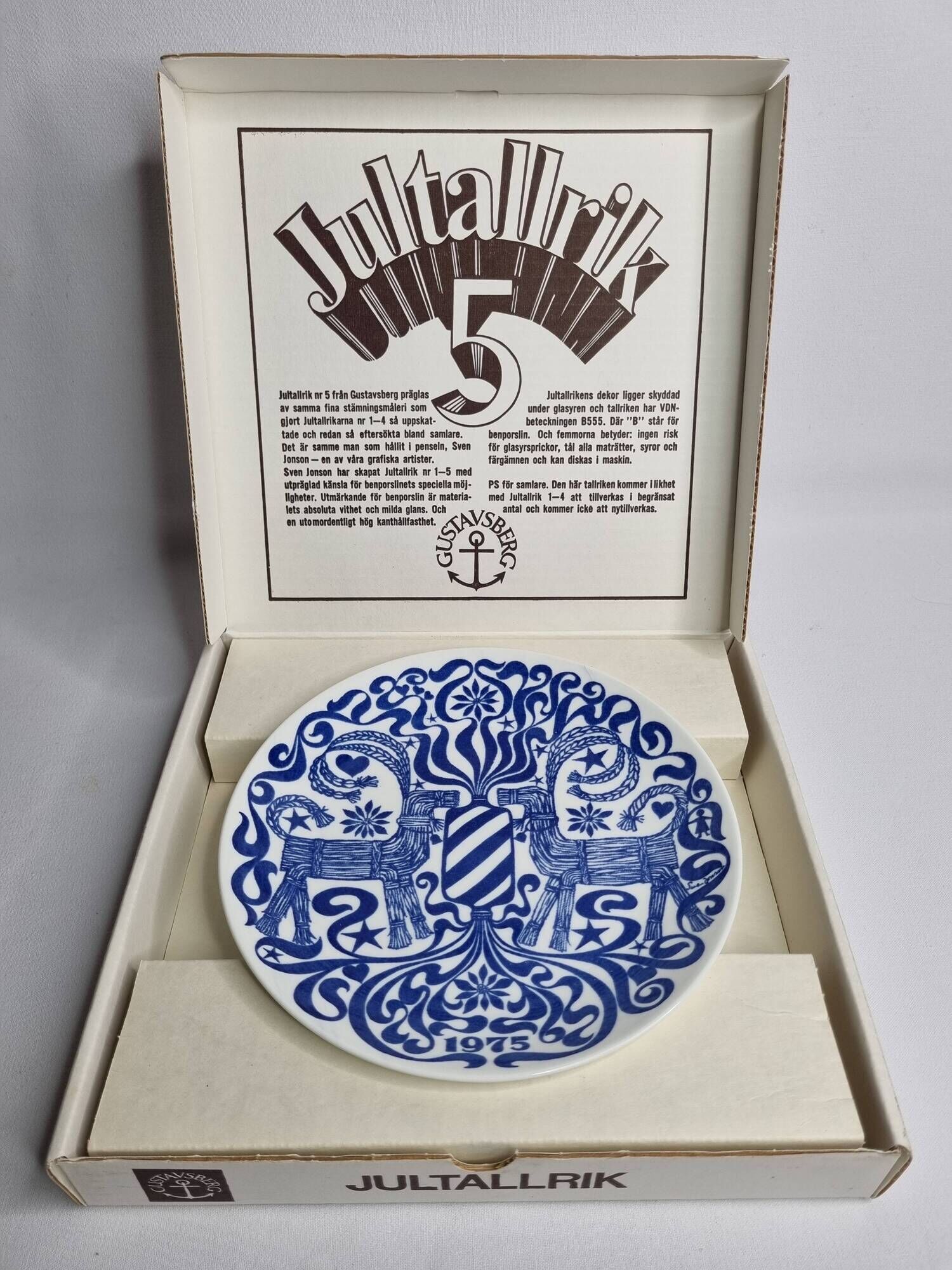 Gustavsberg decorative plate "jultallrik 5" 1975, design by sven jonson, limited edition, diameter