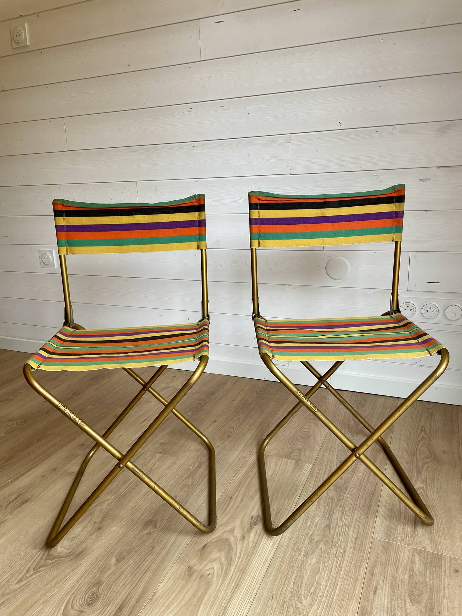 Pair of vintage Lafuma folding chairs model Chantazur Canvas 70s