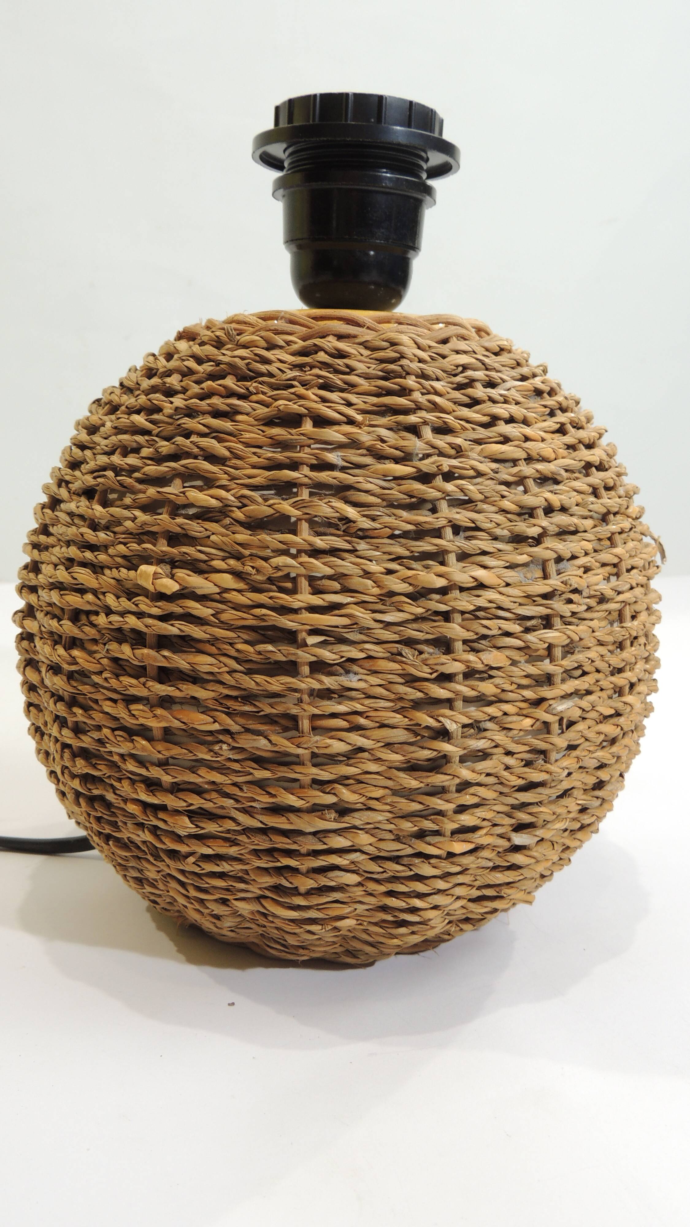 Vintage wicker and ceramic lamp – 1970s – Natural bohemian lamp