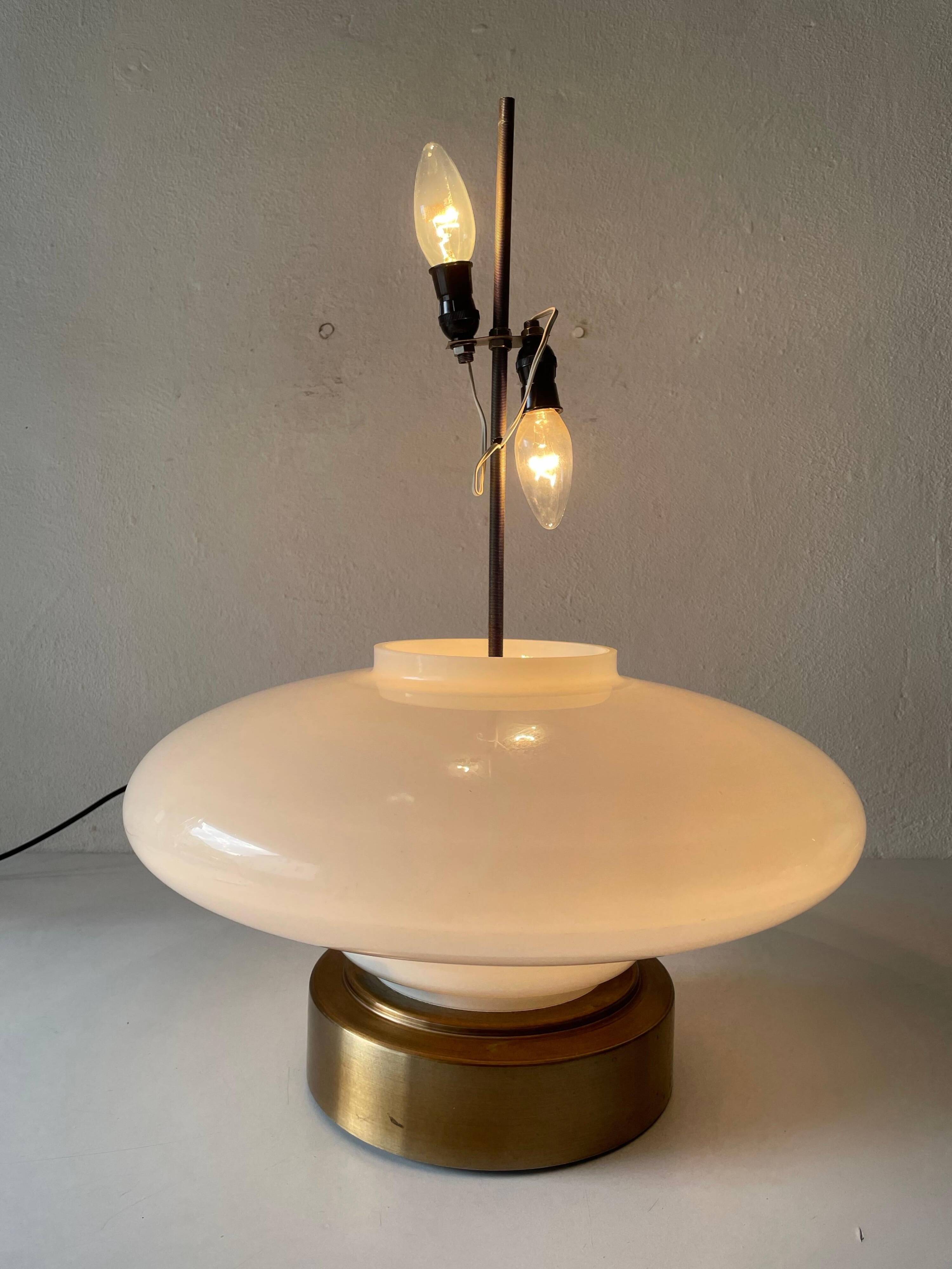 Large table lamp or floor lamp in opal glass and brass body, 1960s, Italy.
