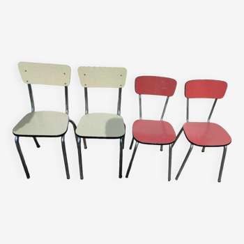 4 chaises formica rouge et jaune clair vintage