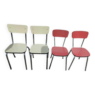 4 chaises formica rouge et jaune clair vintage