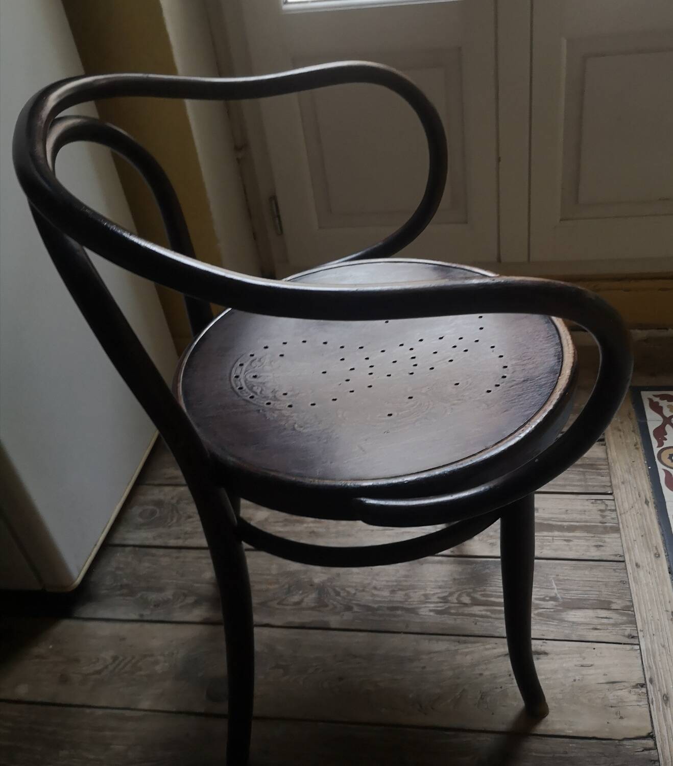 Curved wooden office armchair, Konh edition in Austria