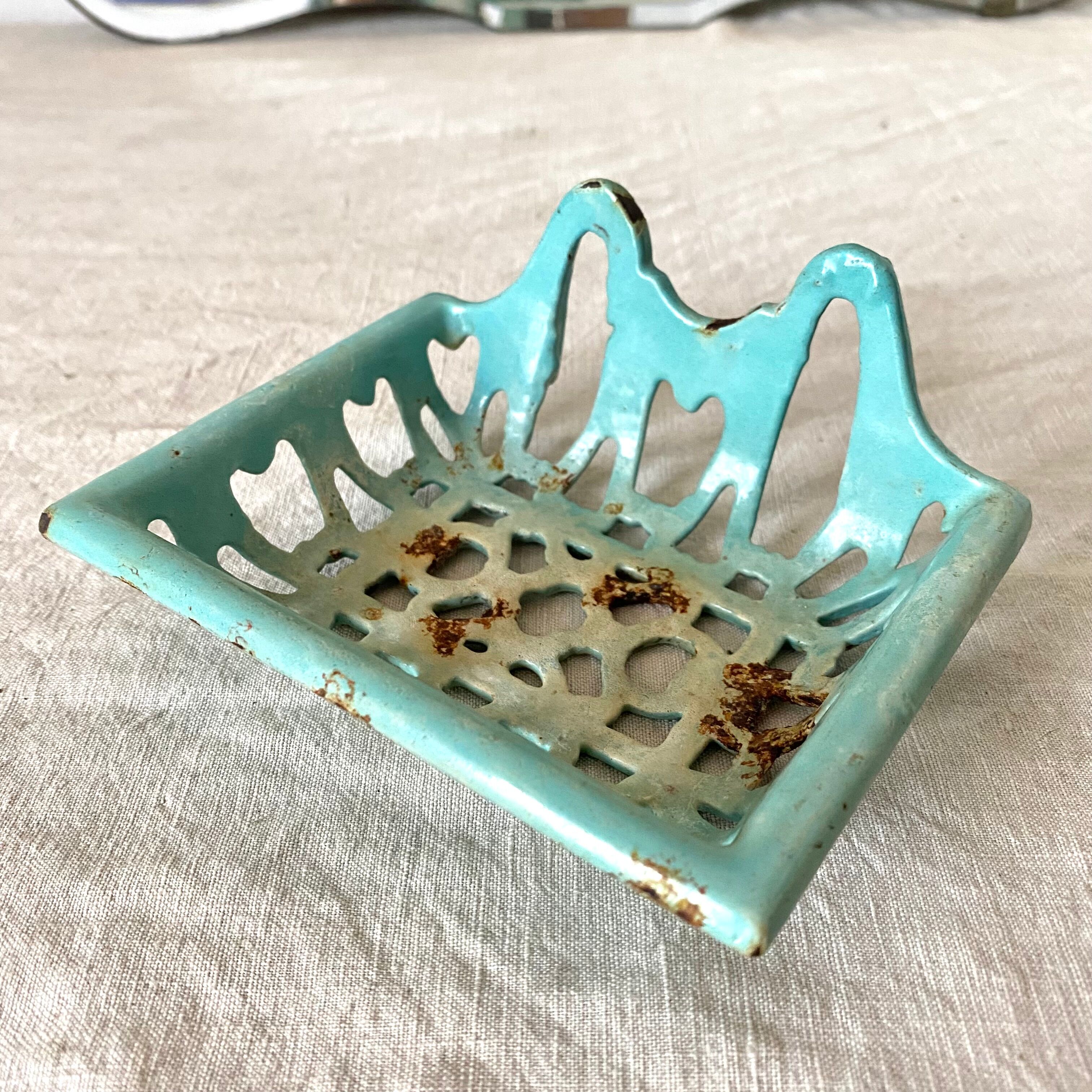 Antique enamelled cast iron soap dish