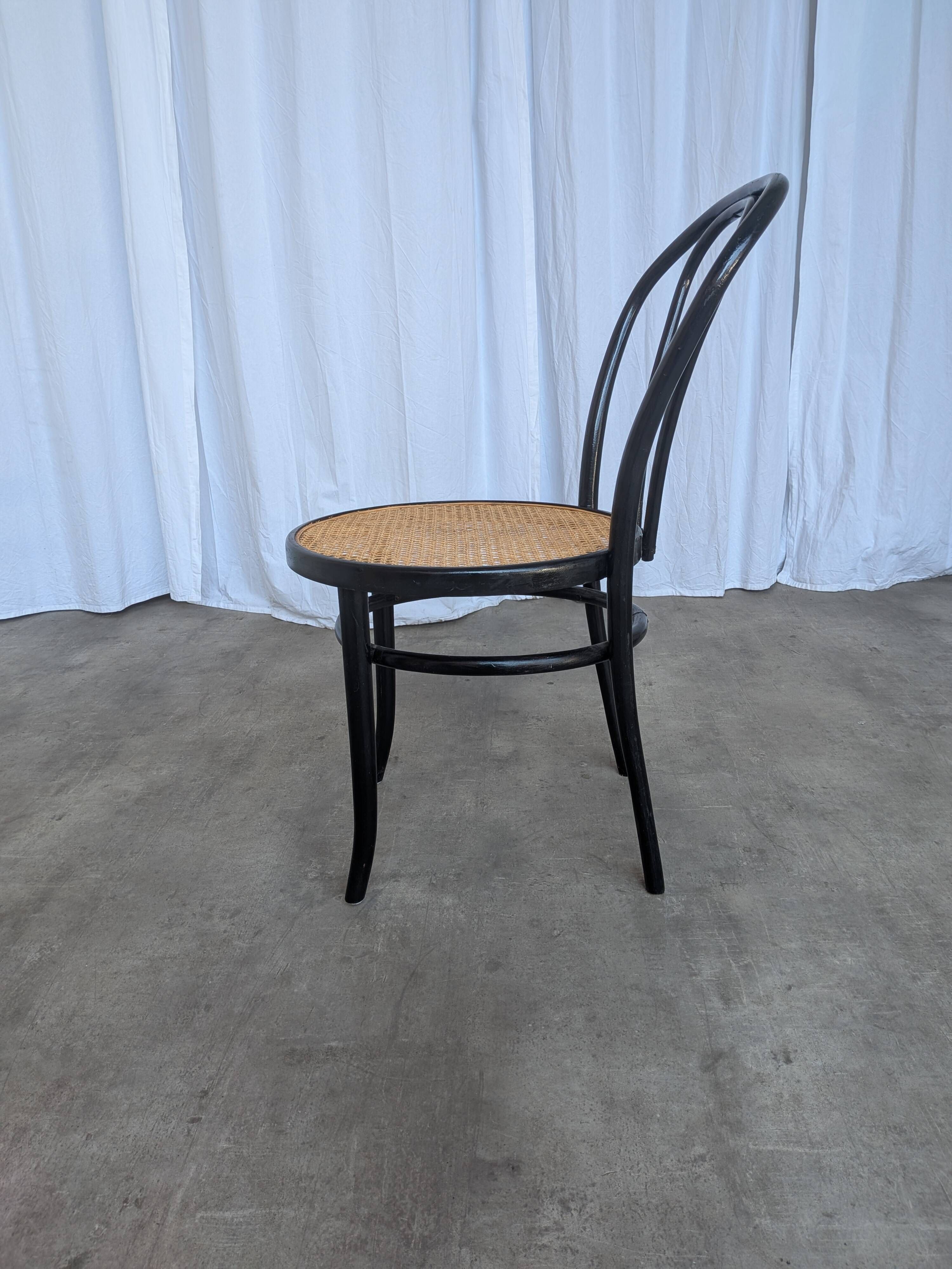 Mid-Century Thonet Style Dining Chair / Black Bentwood & Cane Seat Vintage