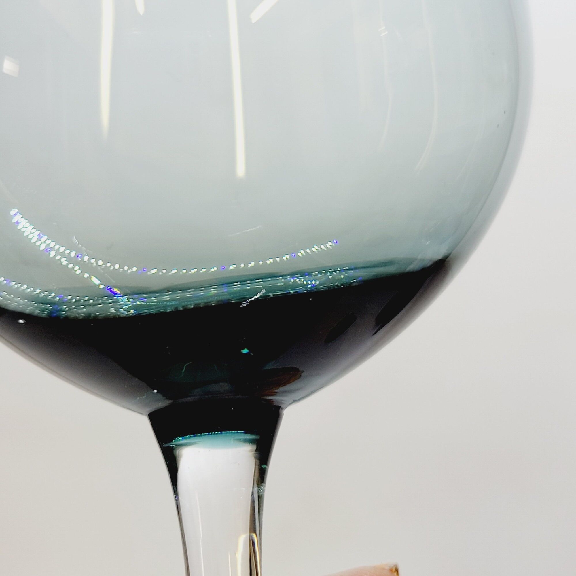 6 Large Wine or Water Balloon Glasses in Petrol Blue Color Blown Glass