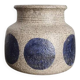 Mid-century modern stoneware vase with cobalt blue dots.