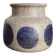 Mid-century modern stoneware vase with cobalt blue dots.