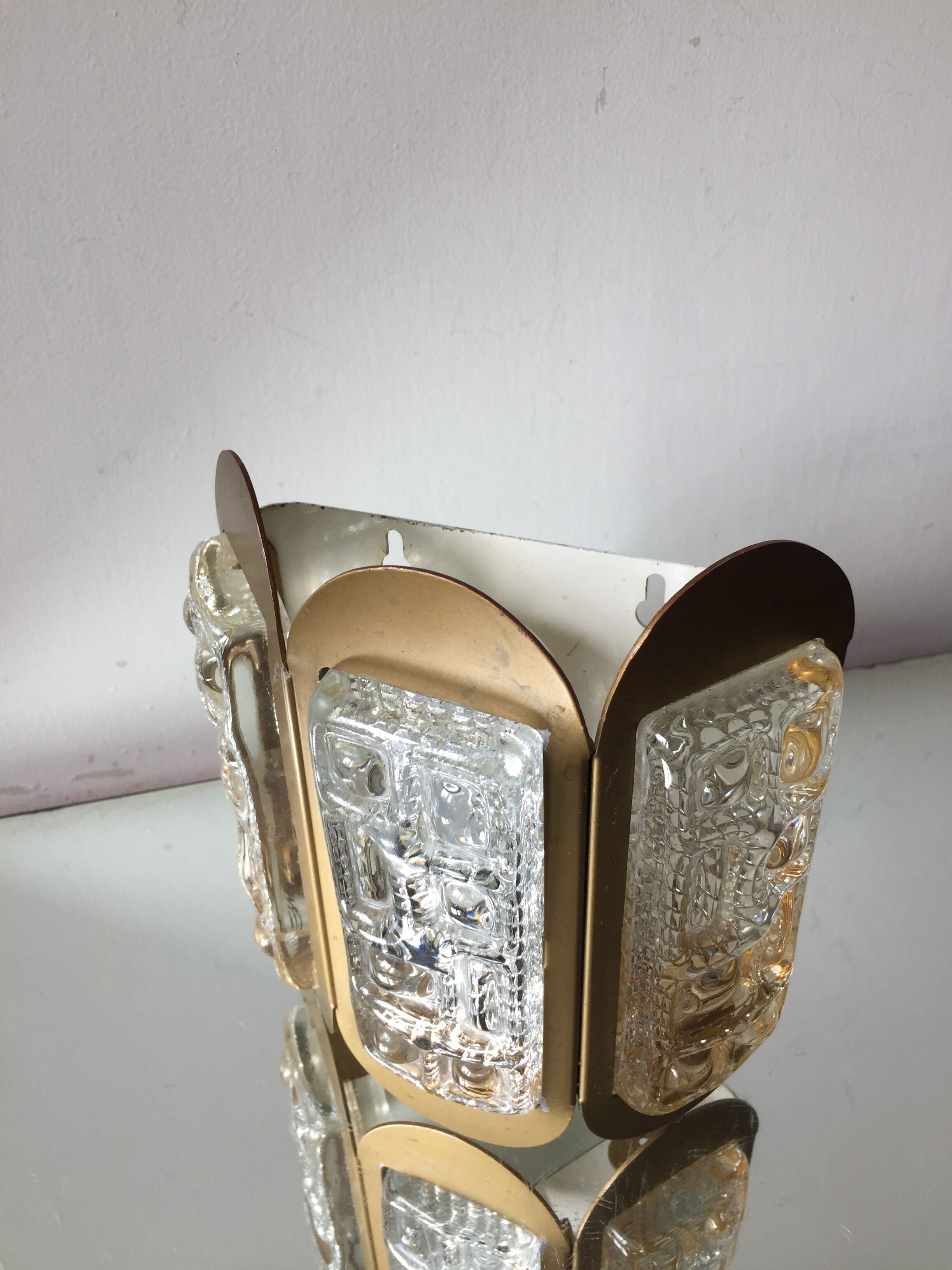 Scandinavian midcentury wall light in crystal and mat gold colored metal