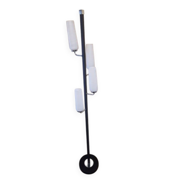 Black lacquered metal 4-light floor lamp - Maison Arlus - Satin glass globe