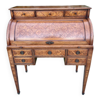 Louis XVI style cylinder desk in marquetry from the 19th century