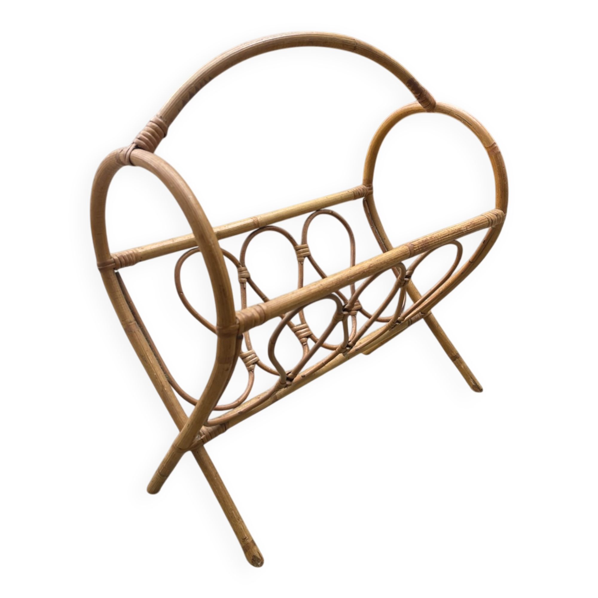 1960s rattan and bamboo magazine rack
