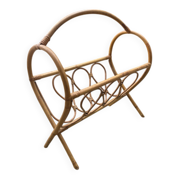 1960s rattan and bamboo magazine rack