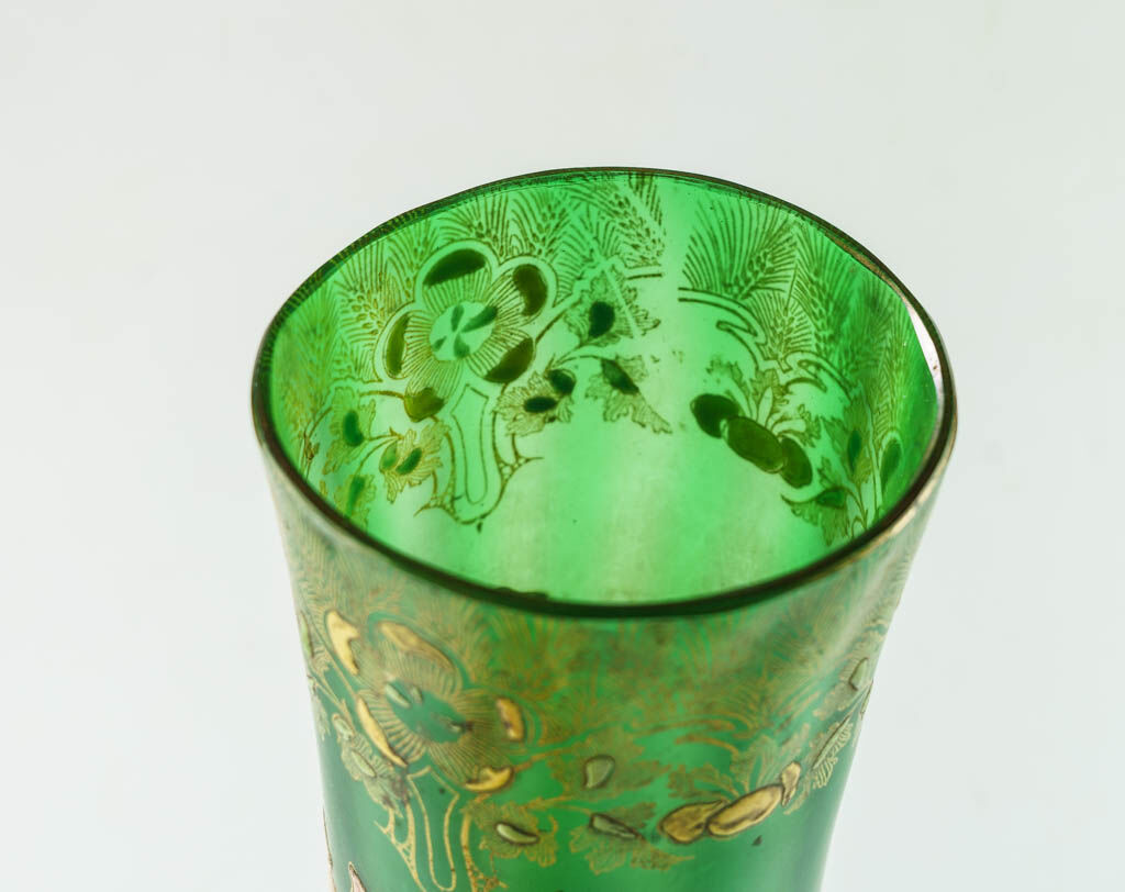 Vase Legras vert bouteille art nouveau