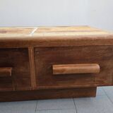 Vintage 1970 coffee table in solid oak & ceramic