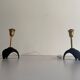 Pair of mid-century bedside lamps in brass and black metal, 1960, Italy.