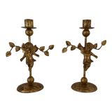 2 golden candlesticks "cherubs"