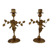 2 golden candlesticks "cherubs"