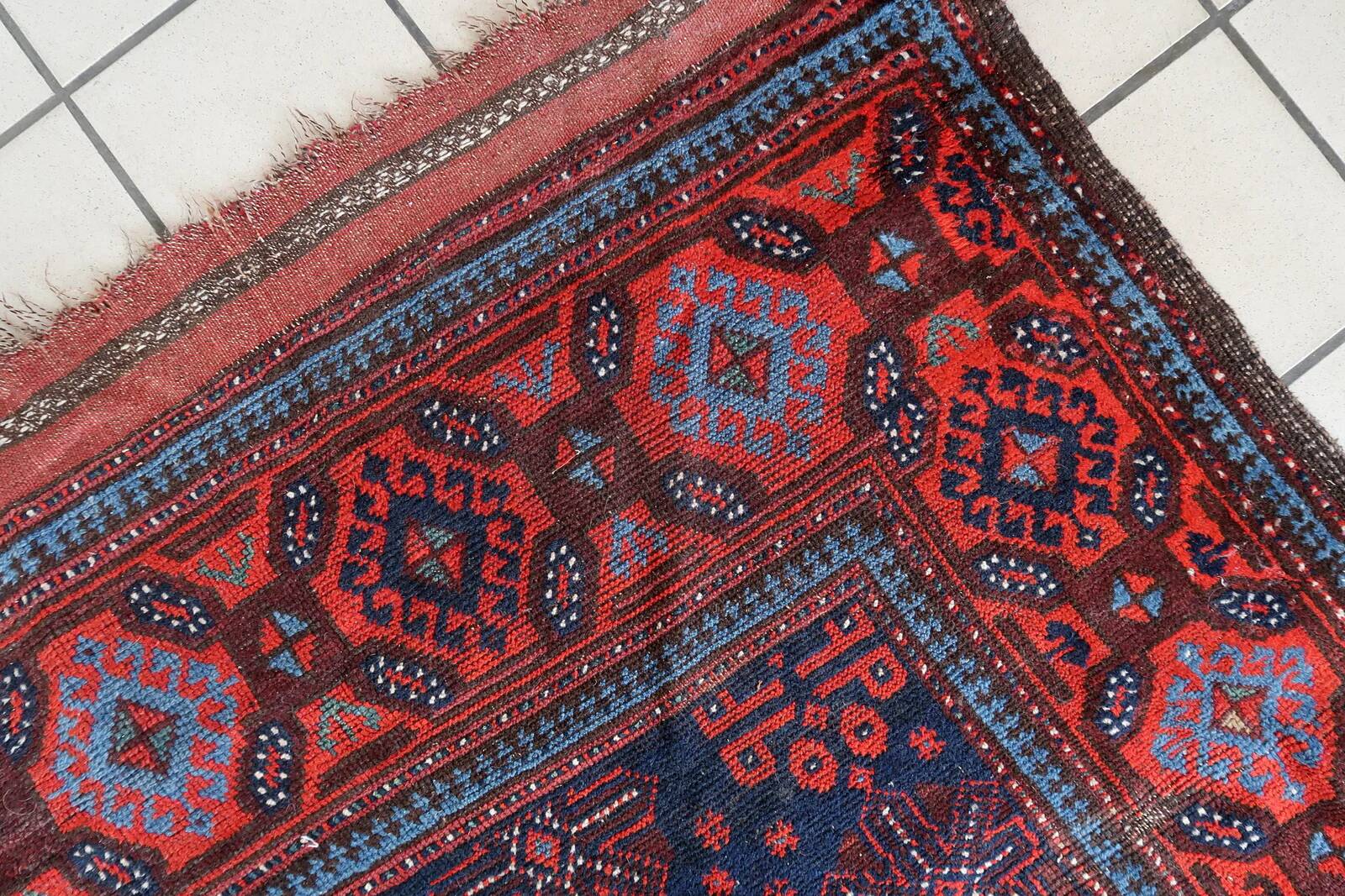 Handmade antique Afghan Baluch rug 95cm x 219cm 1880s