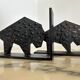 Pair of brutalist buffalo / bison bookends, black metal, mid-century