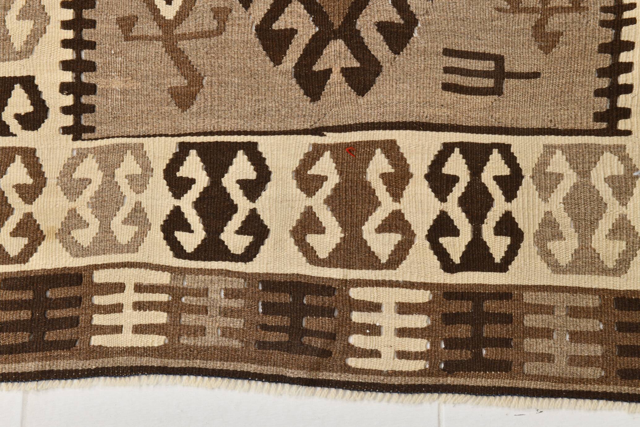 3x6 Brown Cream Handmade Antique Vintage Rug, 103x192Cm