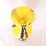 Vase en verre soufflé des années 60, jaune vif et noir