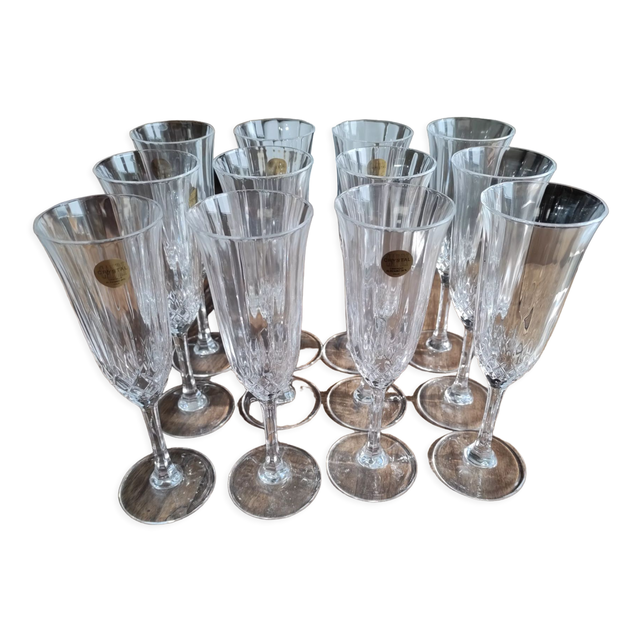 Set of 12 vintage Italian crystal champagne flutes Capri model with original boxes