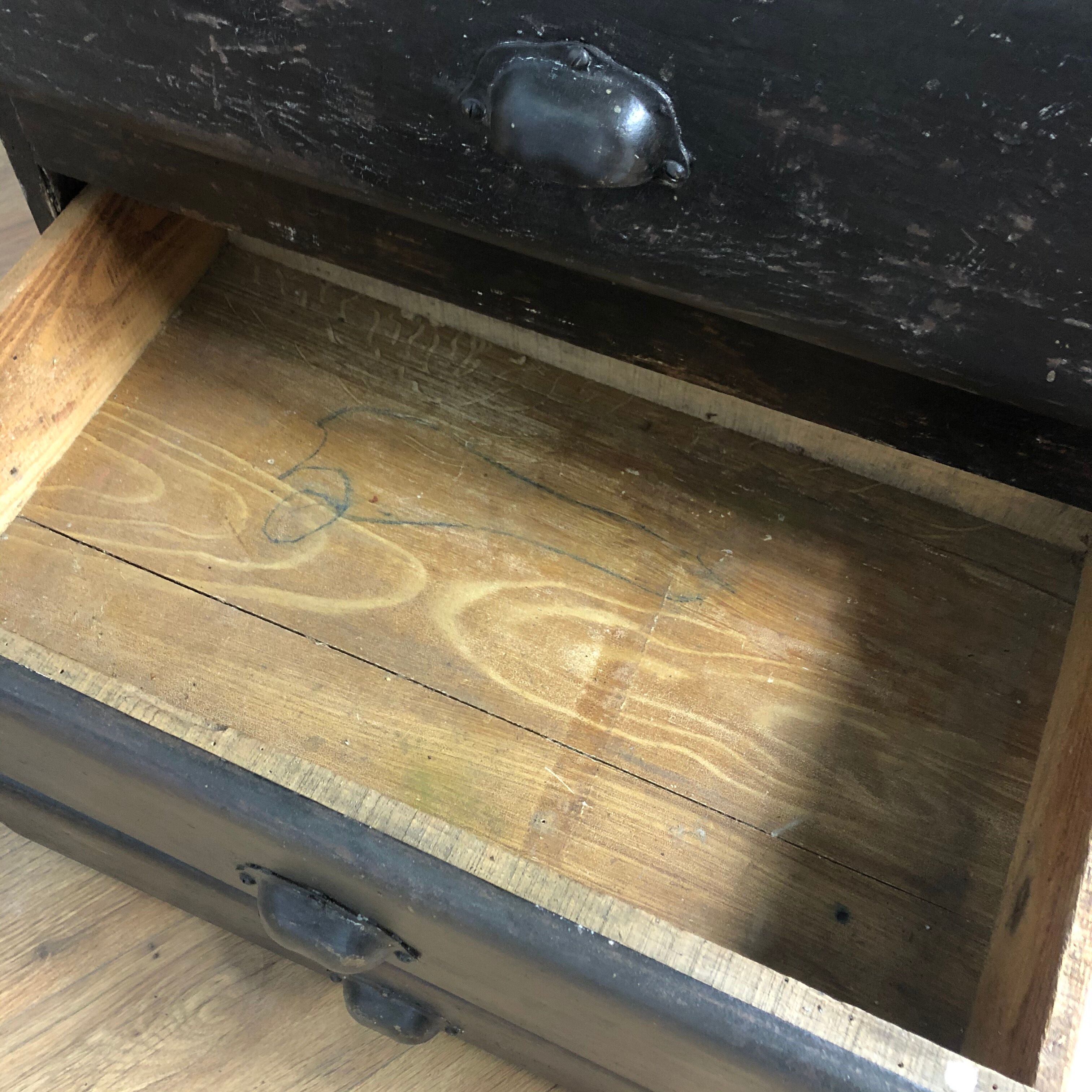 Former wooden workshop dresser, black patina