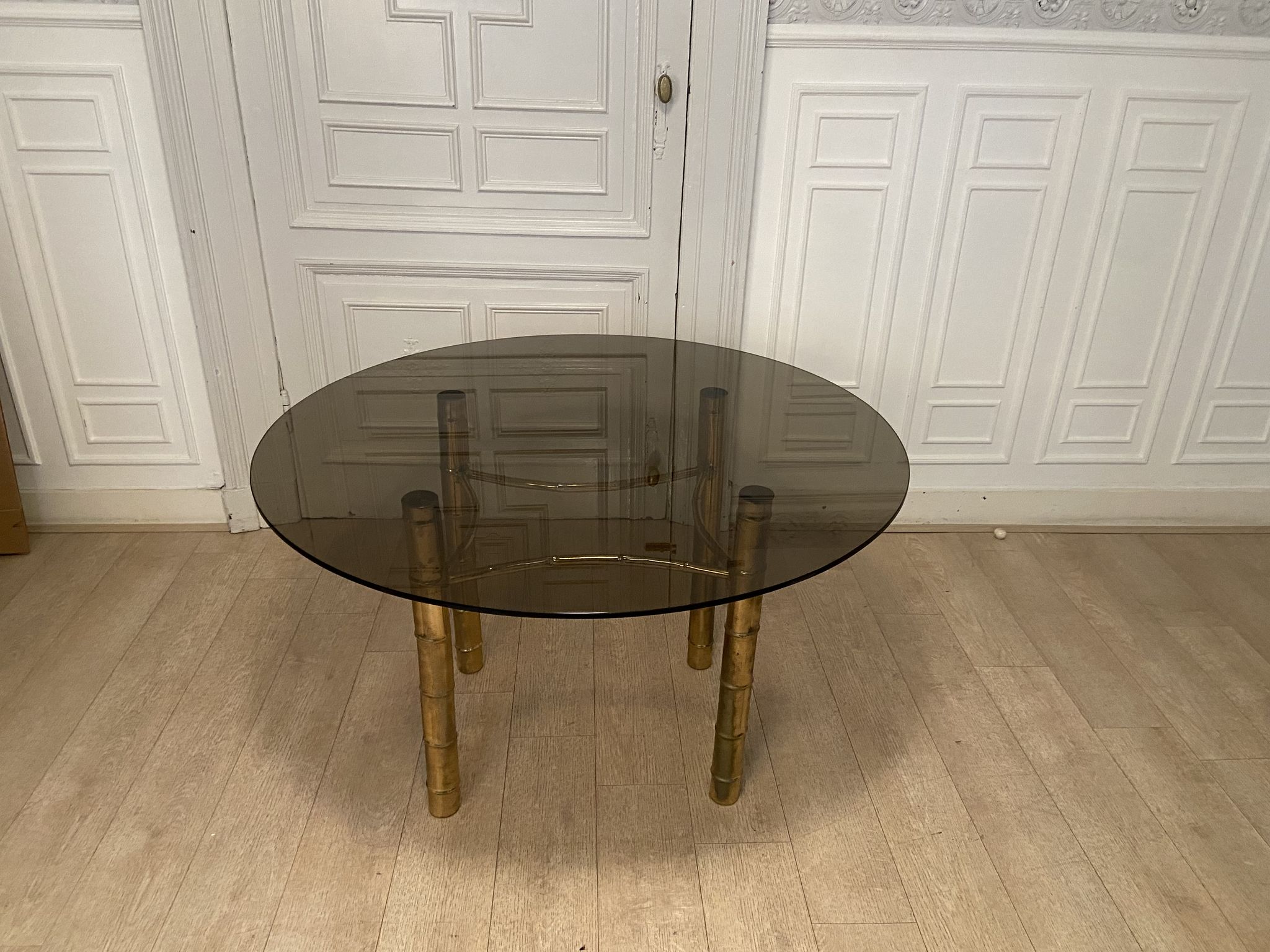 Table à manger, faux bambou doré, 1970s