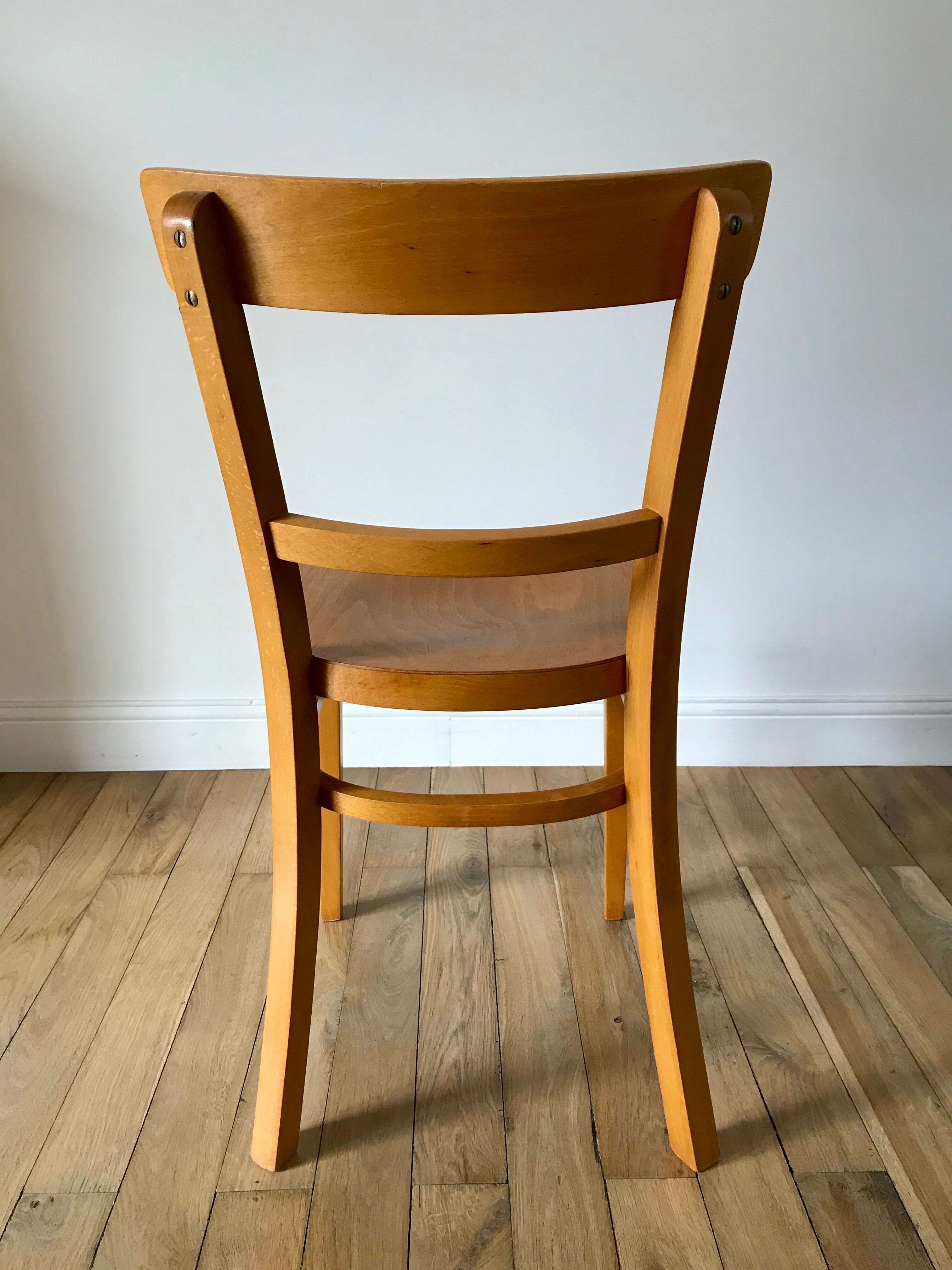 set of 4 Thonet bistro chairs in curved wood honey Mid-Century 50s