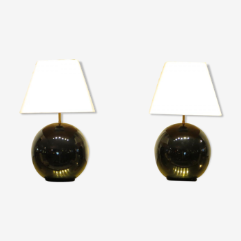 Pair of black porcelain lamp