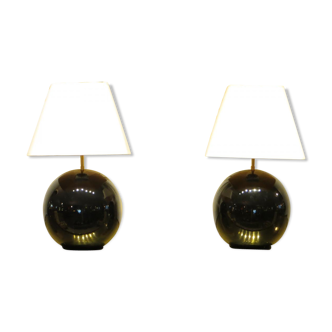 Pair of black porcelain lamp