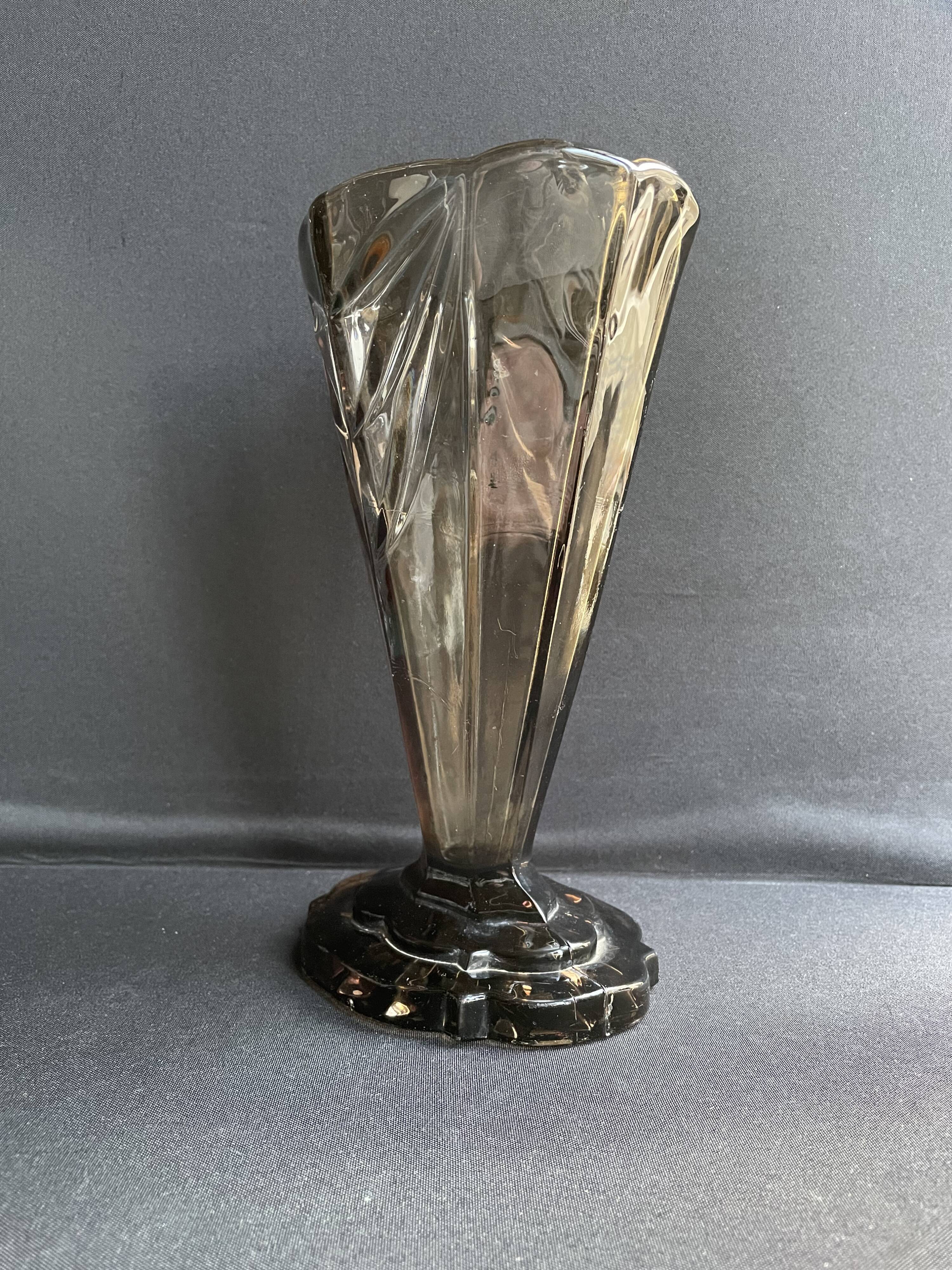 Art Deco smoked glass vase