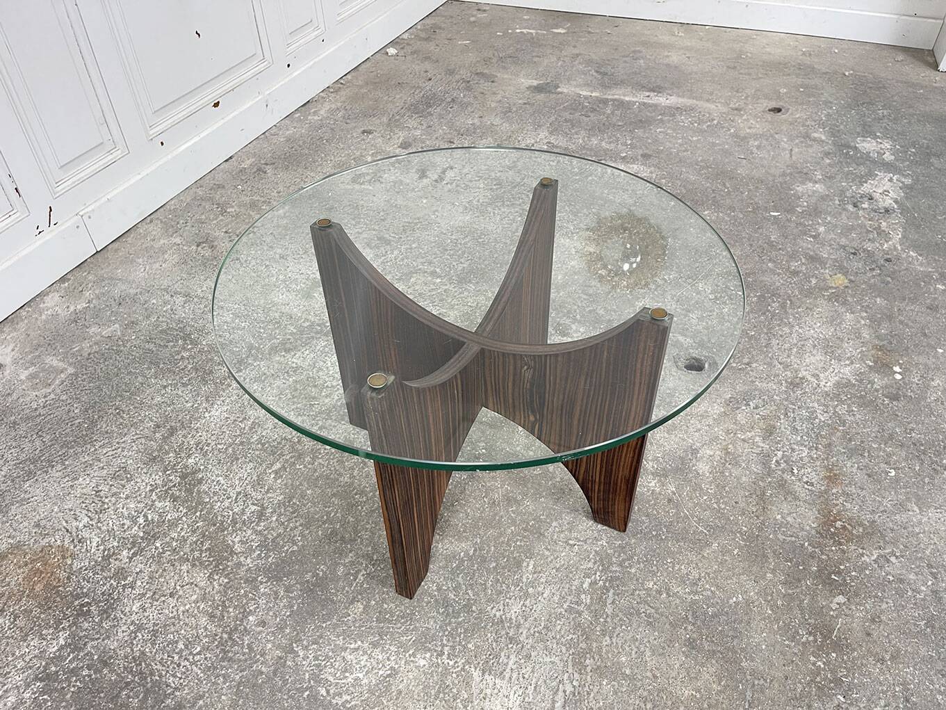 1950s glass and rosewood coffee table