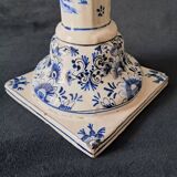 Antique Pair of Blue and White Delftware Column Candlesticks